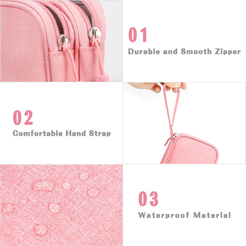 FYY Electronic Organizer  Electronic Accessories Carry Case Portable Waterproof Pouch Double Layers Storage Bag for Travel Cable  Cord  Charger  Phone  Earphone  Medium Size  Pink - Image 4